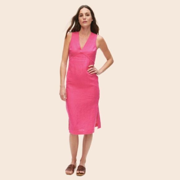 Michael Stars Hot Pink Hilary Linen Dress Size Medium - Picture 1 of 13